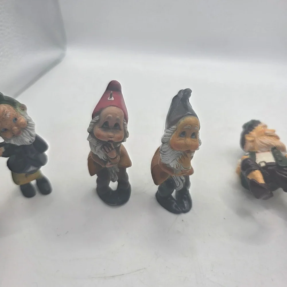 Vintage Gnome Dwarf Christmas Ornaments Figurines Lot of 7 Mini Holiday Decor